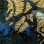 Waterschaduw, verfstiften op oud schilderij, 60 x 90 cm